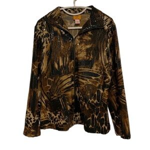 Ruby Rd. Size 10 Animal Print Zip Jacket With Pockets